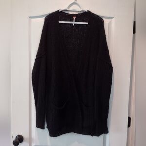 Free People Black Alpaca Open Sweater with Pockets Size Large